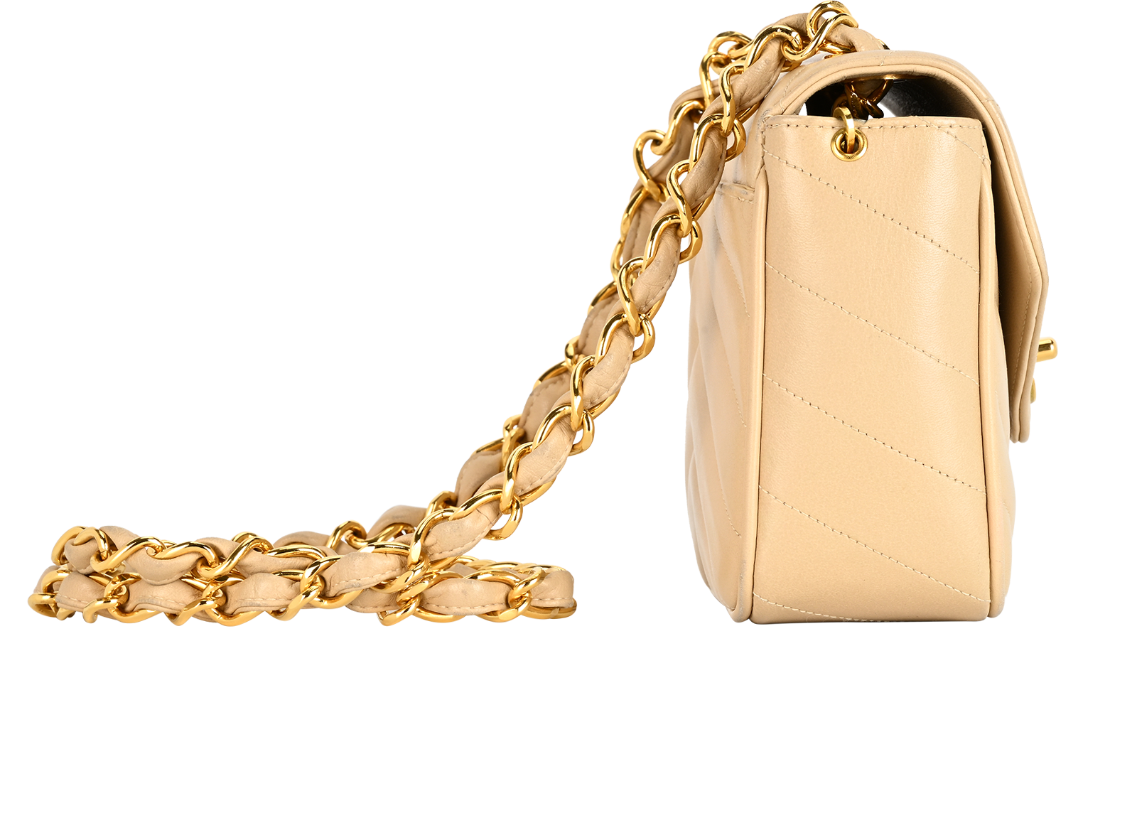 Mini Square Flap Chevron, &pound;2,900, Handbags, Beige, Lambskin Leather, Side view
